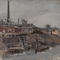 Factory beside brook 1947 oil on canvas 65x76